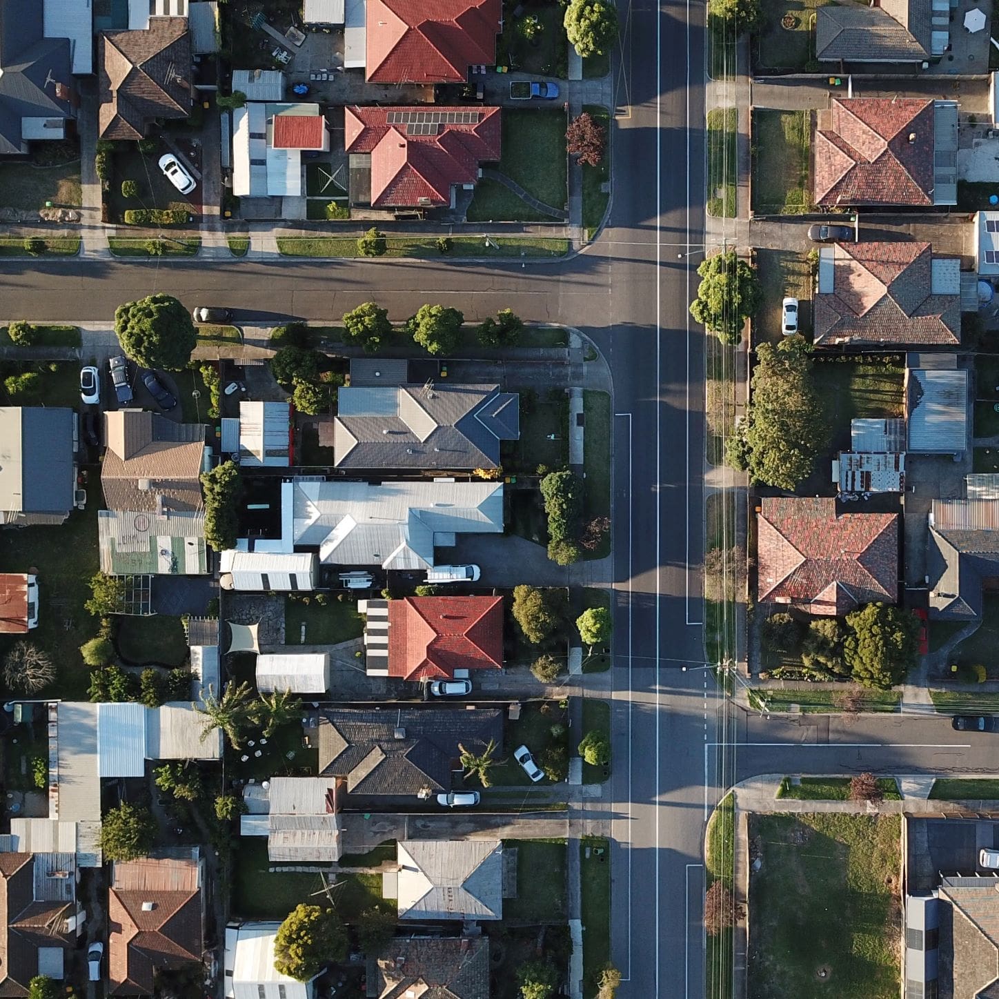 Bird's-eye view of houses and streets