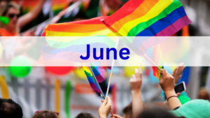 Medium shot of pride flags being flown